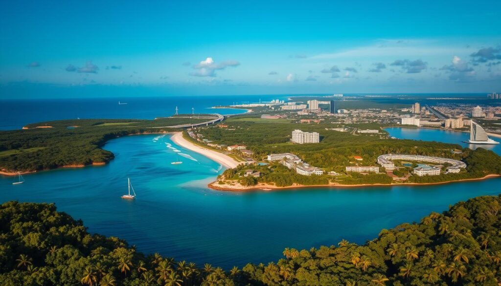 Vivid aerial panorama showcasing the diverse venue regions of Florida. Lush, sun-drenched landscapes in the foreground, with pristine beaches, verdant countryside, and vibrant cityscapes in the middle and background. Warm, golden lighting illuminates the scene, creating a serene, inviting atmosphere. Emphasis on the distinct character and charm of each region, from the tropical elegance of the Keys to the modern sophistication of the metropolitan areas. Crisp, high-resolution imagery that captures the essence of Florida's premier wedding destination options.
