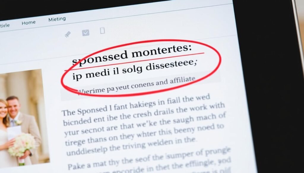 Wedding blog showing sponsored content disclosure