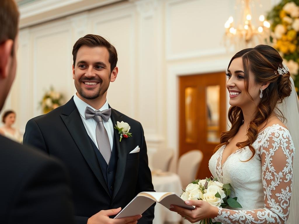 Wedding couple providing testimonial at venue