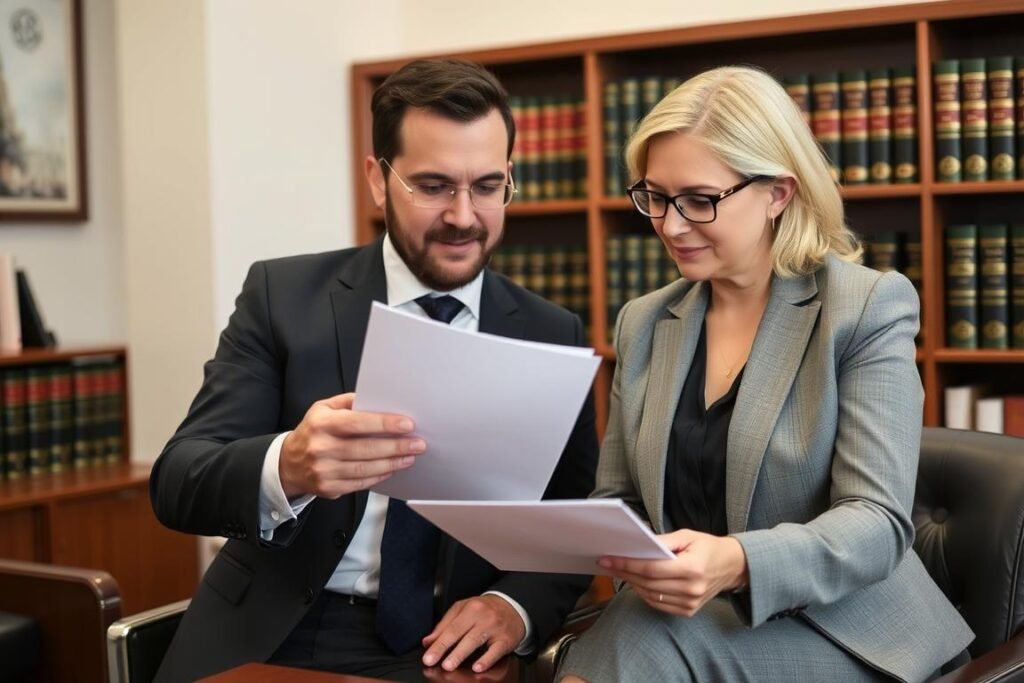 Wedding venue owner consulting with lawyer about blog disclaimer