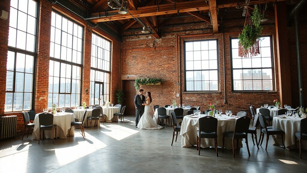 brick beams industrial wedding