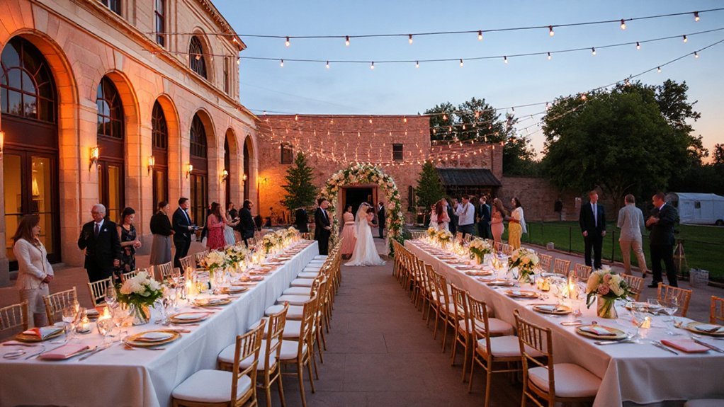 glass lit riverside art wedding